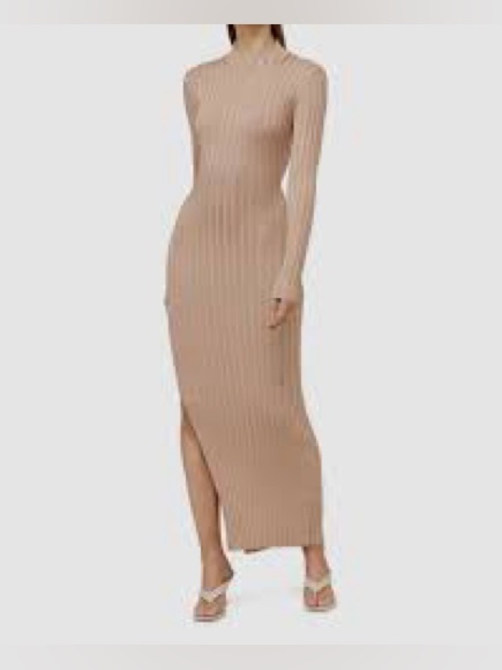 Significant Other Sylvia Ribbed Knit Maxi Dress in Champagne Beige